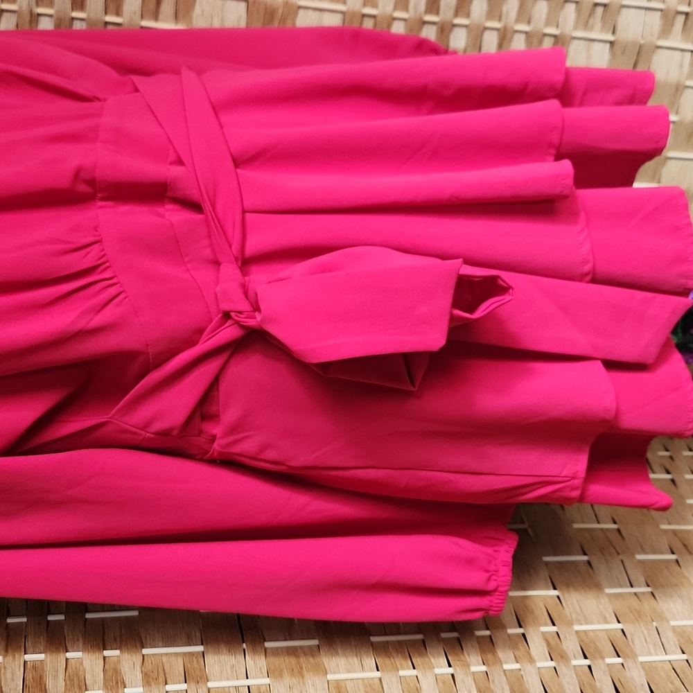 Vibrant Red V-Neck Romper Double Layer Ruffle Hem… - image 4